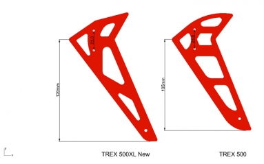 FUSUNO 500 XL New Painted Neon Red Fiberglass Horizontal/Vertical Fins Trex 500 XL 1.5mm